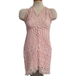 ASTR The Label Powder Pink Lace Crochet Sheath Mini Dress SMALL Coquette Girly S